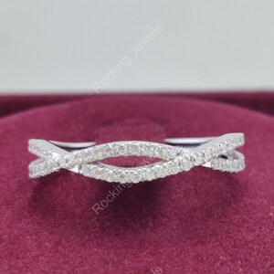 Moissanite Twist Wedding Band Women, Moissanite Infinity Ring, Crossover Half Eternity Ring, Solid Gold Stacking Rings, Promise Ring For Her
