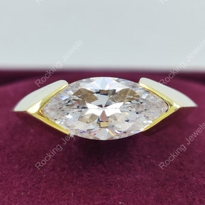Signet Ring, Marquise Moissanite Ring, East West Marquise Ring, East West Engagement Ring, Unique Promise Rings For Women, Birthday Gift