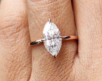 Marquise Moissanite Engagement Ring, Marquise Solitaire Ring, Daily Wear Rings For Women, Anniversary Ring, Gold Plated Silver Ring