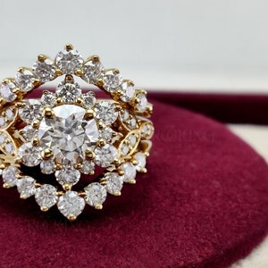 Art Deco Bridal Sets Women, Moissanite Vintage Wedding Ring Set, 3 Piece Gold Plated Silver Engagement Ring Set, Unique Trio Promise Set