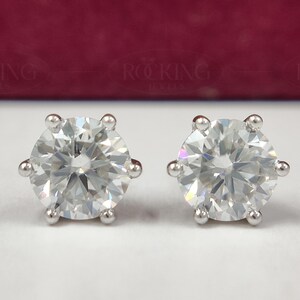 Round Cut 6 Prongs Moissanite Classic Solitaire Stud Earrings, Daily Wear Solitaire Stud Earrings For Women