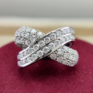 Crossover Statement Rings For Women, Moissanite Criss Cross Wedding Ring, Multi Row Intertwined Ring, Silver & Gold Cocktail Ring