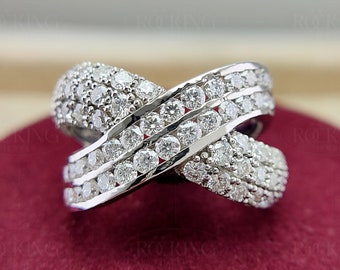 Moissanite Criss Cross Ring, 925 Sterling Silver, Statement Wedding Ring