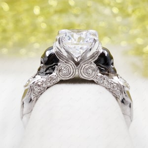 Skull Wedding Ring Set, Gothic Engagement Ring Set For Women, Skull Bridal Set, Moissanite Bridal Ring Set, 925 Silver, Unique Antique Ring