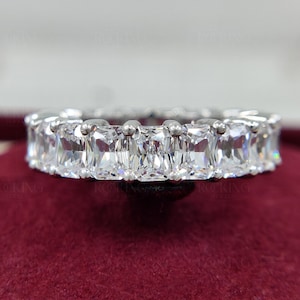 Radiant Cut Full Eternity Band, Colorless Moissanite Radiant Cut Wedding Band, Anniversary Eternity Band, 925 Silver Stackable Rings