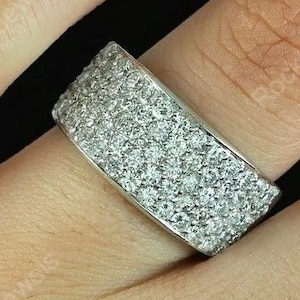 Five Row Diamond Wedding Band Women, Moissanite Pave Half Eternity Band, Wide Moissanite Anniversary Rings, Micro Pave Setting Promise Band