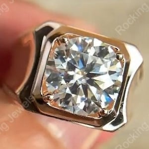 Moissanite Mens Solitaire Ring, Men Engagement Ring, Big Stone Wedding Ring, 925 Silver Diamond Ring, Unique Promise Ring For Him
