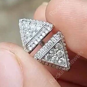 Open Cuff Moissanite Ring, 2 Triangle Shape Cluster Ring, Moissanite Cluster Ring, Antique Style Geometric Ring, Multi Stone Engagement Ring
