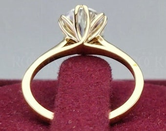 Tulip Setting Teardrop Engagement Ring, Pear Shaped Moissanite Solitaire Ring, Tulip Petal Ring Nature Inspired Ring, Gold Single Stone Ring