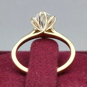Tulip Setting Teardrop Engagement Ring, Pear Shaped Moissanite Solitaire Ring, Tulip Petal Ring Nature Inspired Ring, Gold Single Stone Ring