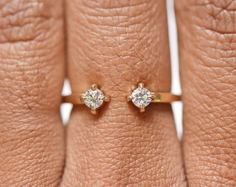 Moissanite 14k Gold Open Ring, Adjustable Cuff Band