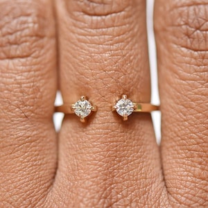 14k Gold Diamond Cuff Ring, Open Cuff Ring, Open Diamond
