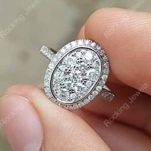 10K/14K Solid Gold Cluster Moissanite Ring, Oval Shape Engagement Ring, Multi Round Stone Ring, Unique Cluster Ring, Promise Rings For Women