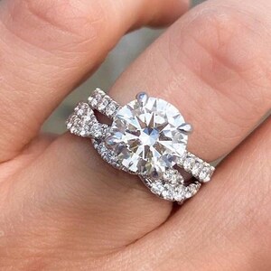925 Sterling Silver Moissanite Wedding Ring Set, Bridal Sets For Women, Hidden Halo Solitaire Engagement Ring Set, Twisted Eternity Band