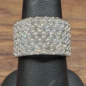Wide Moissanite Wedding Bands Women, Wide Half Eternity Band, Moissanite Anniversary Band, Thick 5 Row Diamond Silver Band, Micro Pave Band
