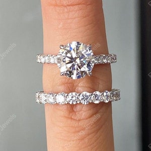 Round Moissanite Wedding Rings Set, Solitaire Engagement Ring Set, Bridal Sets For Women, Solid Gold Moissanite Diamond Ring Sets