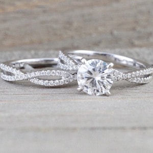 Solitaire Moissanite Wedding Ring Set, Twisted Engagement Rings Set, Bridal Sets For Women, Unique 925 Silver Infinity Promise Ring
