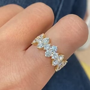 Round Moissanite Wedding Band Women, Unique Moissanite Eternity Band, 925 Silver Anniversary Rings, Promise Ring For Her, Wide Band Ring