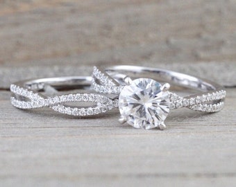 Solitaire Moissanite Wedding Ring Set, Twisted Engagement Rings Set, Bridal Sets For Women, Unique 925 Silver Infinity Promise Ring