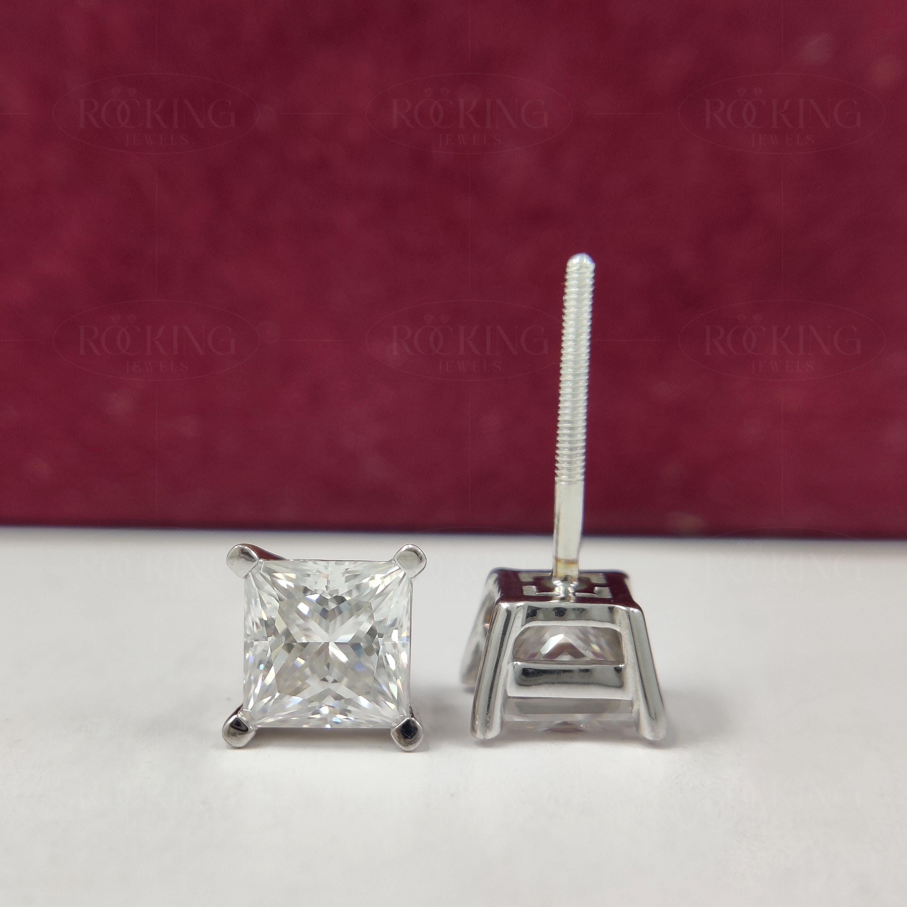 Orecchini Unisex In Moissanite Nera Certificata 2 Carati - Argento 925 Placcato Oro 18K, Taglio Principessa, Ipoallergenici - Idea Regalo