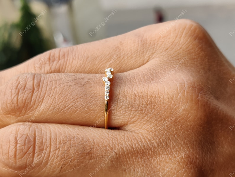 Cluster Moissanite Ring, 14K Solid Rose Gold Cluster Engagement ring, Stackable Rings For Women, Delicate Ring, Dainty Minimalist Ring image 3