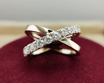 Moissanite Criss Cross Ring, 925 Sterling Silver & 10k Gold, Promise Ring