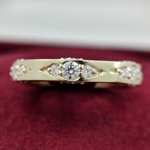 Alianza de boda vintage de moissanita para mujer, anillo de oro macizo de 10/14 quilates, anillo apilable estilo art déco, anillo de aniversario de eternidad, anillo de promesa imagen 3