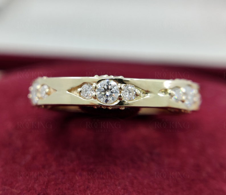 Alianza de boda vintage de moissanita para mujer, anillo de oro macizo de 10/14 quilates, anillo apilable estilo art déco, anillo de aniversario de eternidad, anillo de promesa imagen 3
