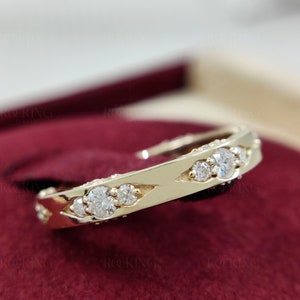 Alianza de boda vintage de moissanita para mujer, anillo de oro macizo de 10/14 quilates, anillo apilable estilo art déco, anillo de aniversario de eternidad, anillo de promesa imagen 6