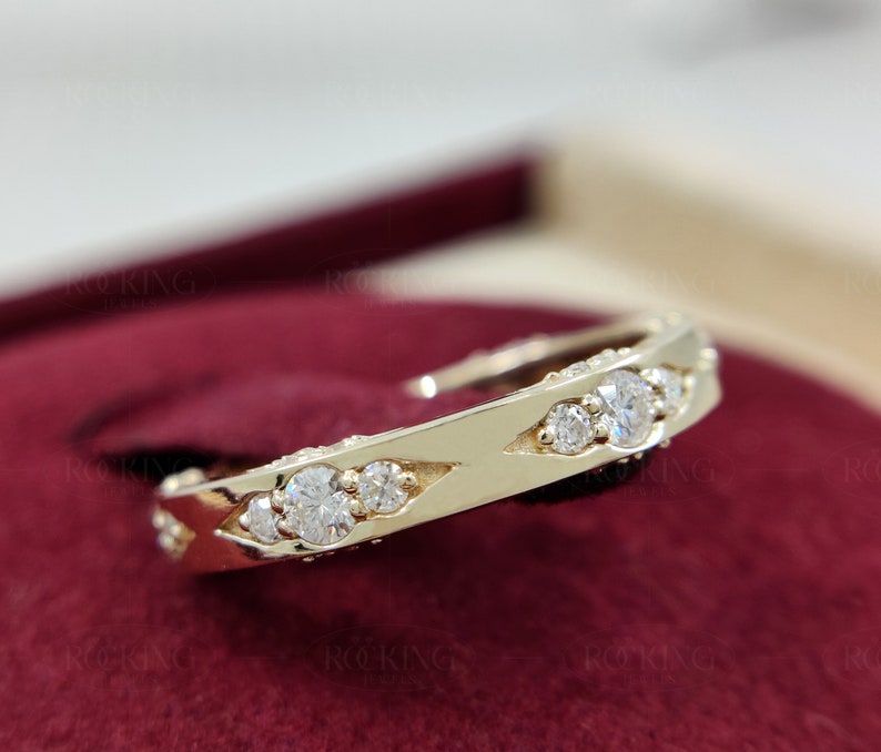 Alianza de boda vintage de moissanita para mujer, anillo de oro macizo de 10/14 quilates, anillo apilable estilo art déco, anillo de aniversario de eternidad, anillo de promesa imagen 6