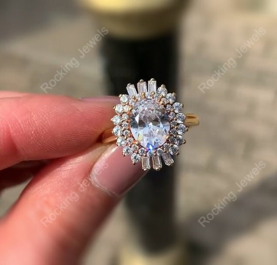 Anillo de bailarina Art Deco anillo de compromiso Moissanite