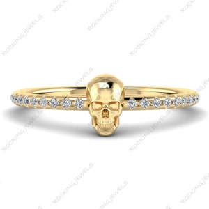 Moissanite Skull Ring, Gothic Engagement Ring, Skull Wedding Ring, Promise Ring For Women, Unique Minimalist Ring, Dainty Gold Ring