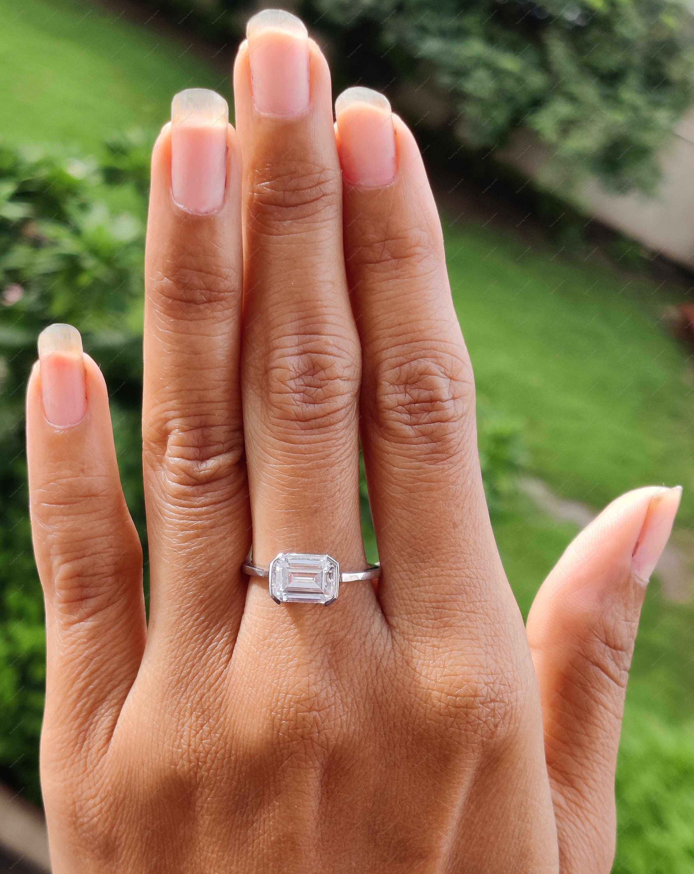 East West Emerald Cut Ring East West Moissanite Engagement Ring Horizontal Emerald Ring 925 Silver Gold Promise Rings for Women Etsy Denmark