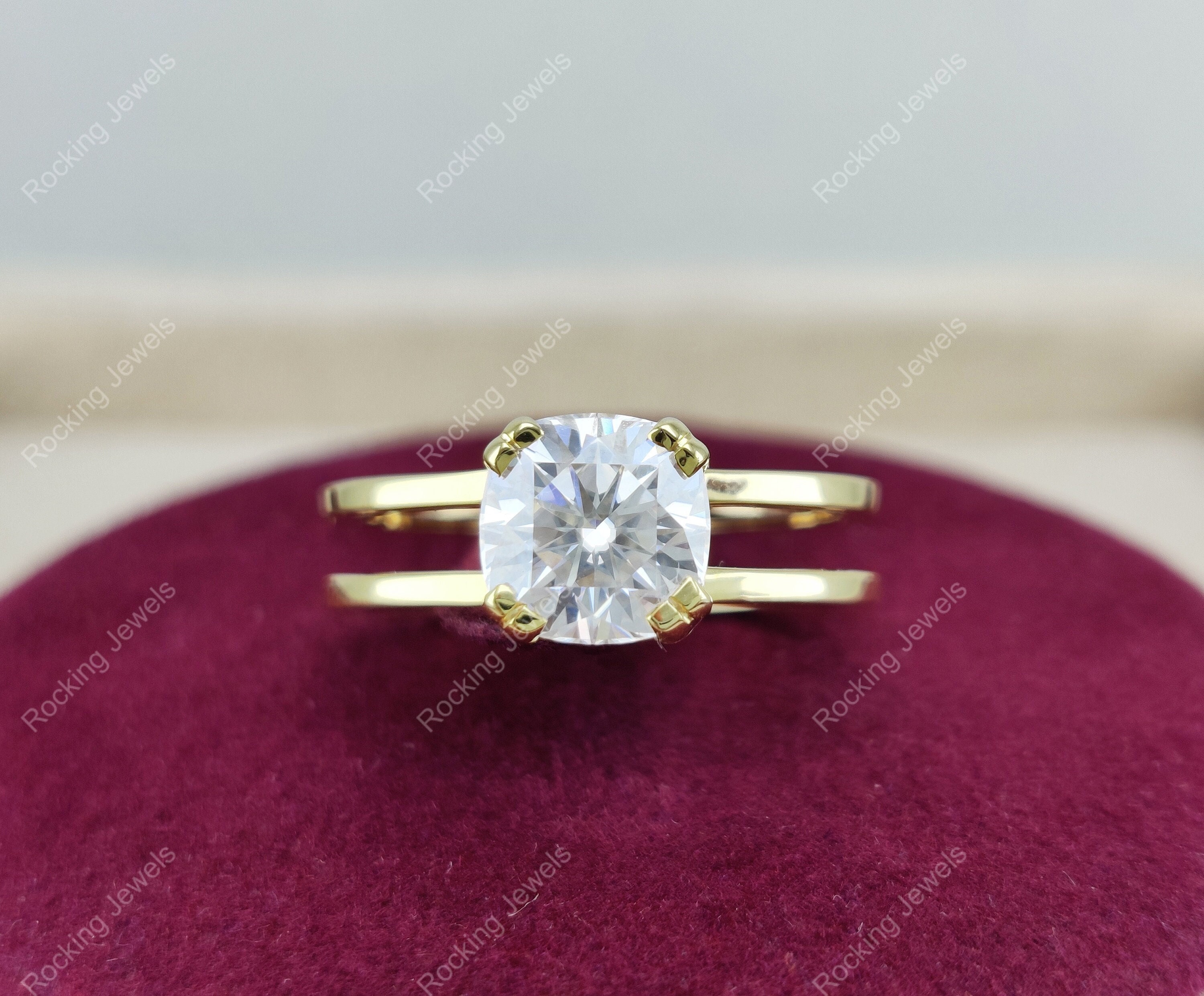 Double Band Solitaire Engagement Ring Double Shank Cushion Moissanite Ring Unique Promise Rings For Women Wedding Anniversary Gifts