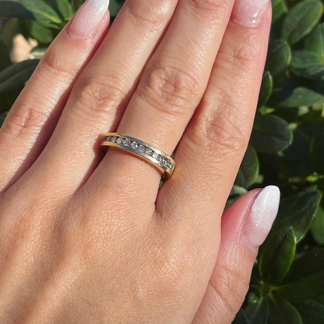 Moissanite channel set eternity band deals