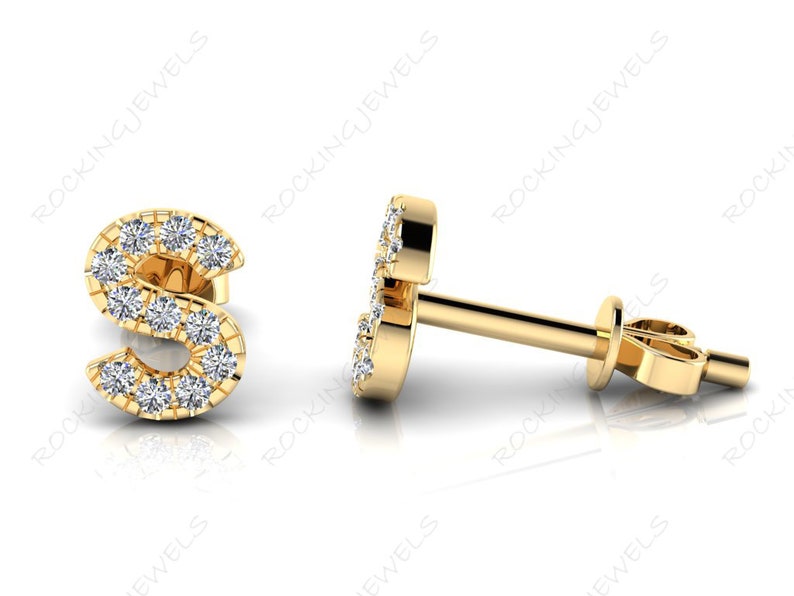 Personalized Jewelry Initial Alphabet Letter S 14K Solid Gold Natural Diamond Stud Earrings Letter Jewelry Modern Earrings