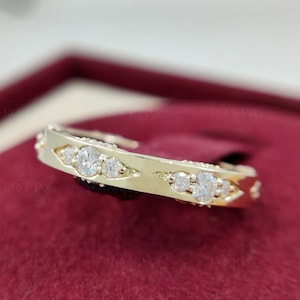 Alianza de boda vintage de moissanita para mujer, anillo de oro macizo de 10/14 quilates, anillo apilable estilo art déco, anillo de aniversario de eternidad, anillo de promesa imagen 8