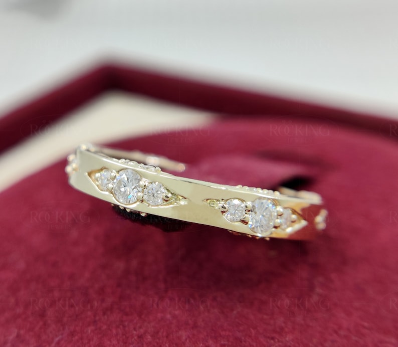 Alianza de boda vintage de moissanita para mujer, anillo de oro macizo de 10/14 quilates, anillo apilable estilo art déco, anillo de aniversario de eternidad, anillo de promesa imagen 8