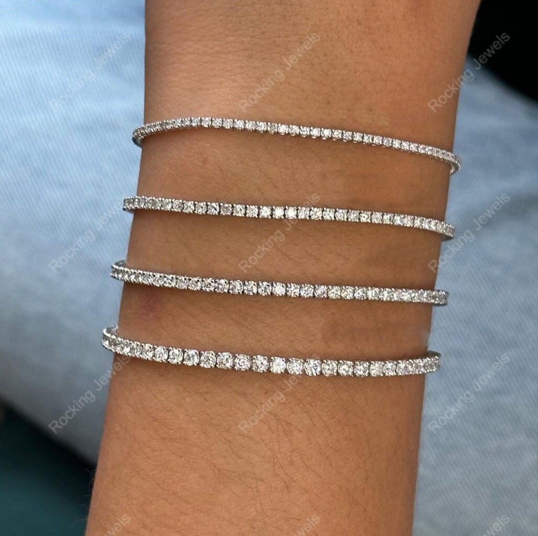 3mm 4mm Round Cut Layering Tennis Bracelets
