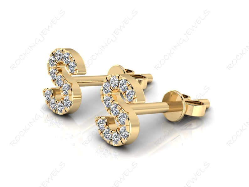 Personalized Jewelry Initial Alphabet Letter S 14K Solid Gold Natural Diamond Stud Earrings Letter Jewelry Modern Earrings