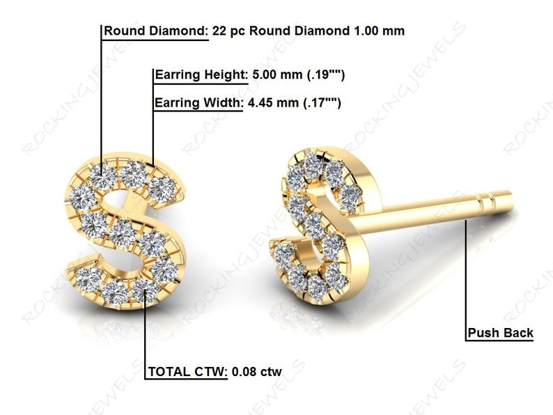Personalized Jewelry Initial Alphabet Letter S 14K Solid Gold Natural Diamond Stud Earrings Letter Jewelry Modern Earrings