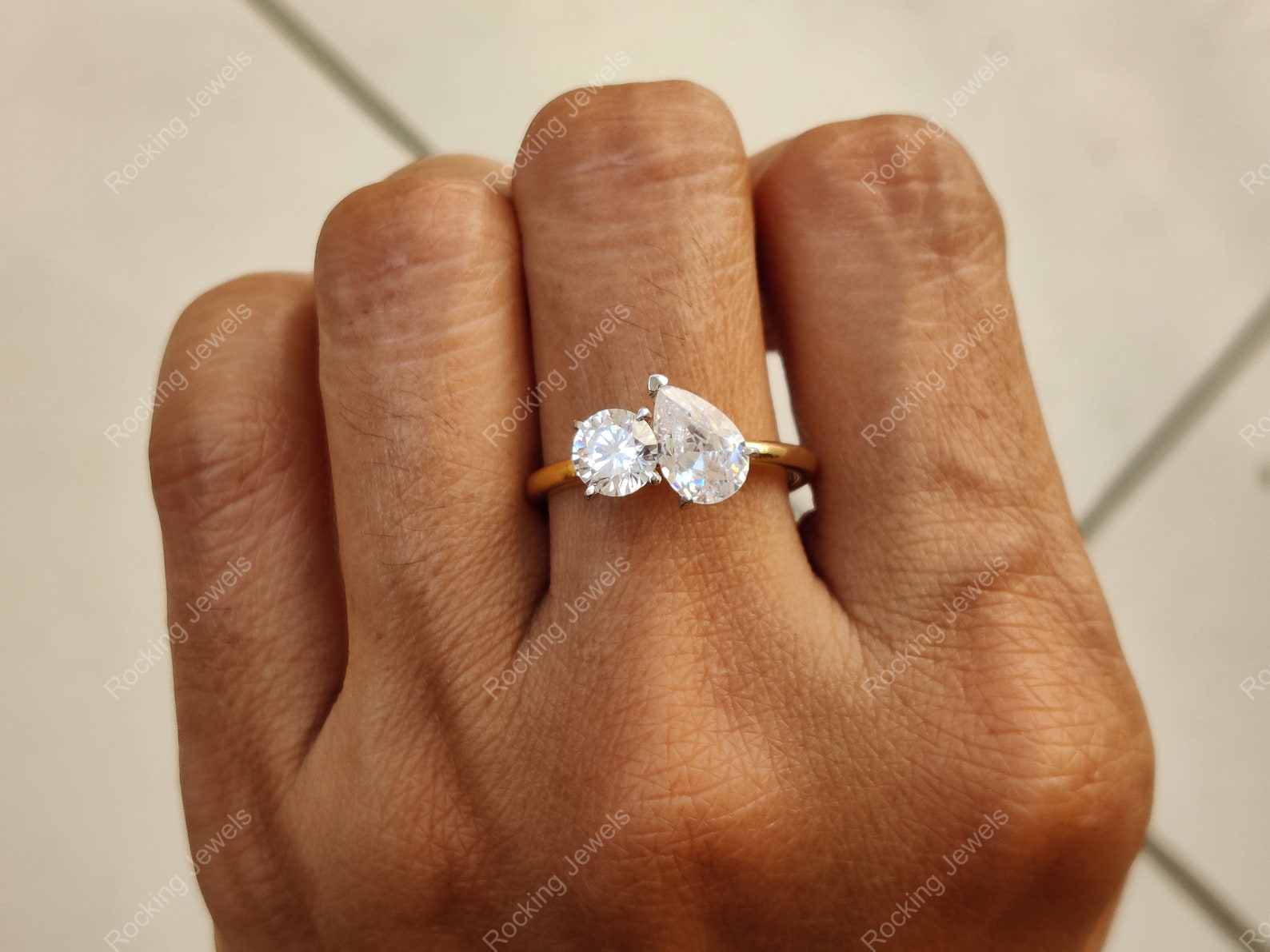 Two Tone Ring Toi Et Moi Engagement Ring Dual Stone