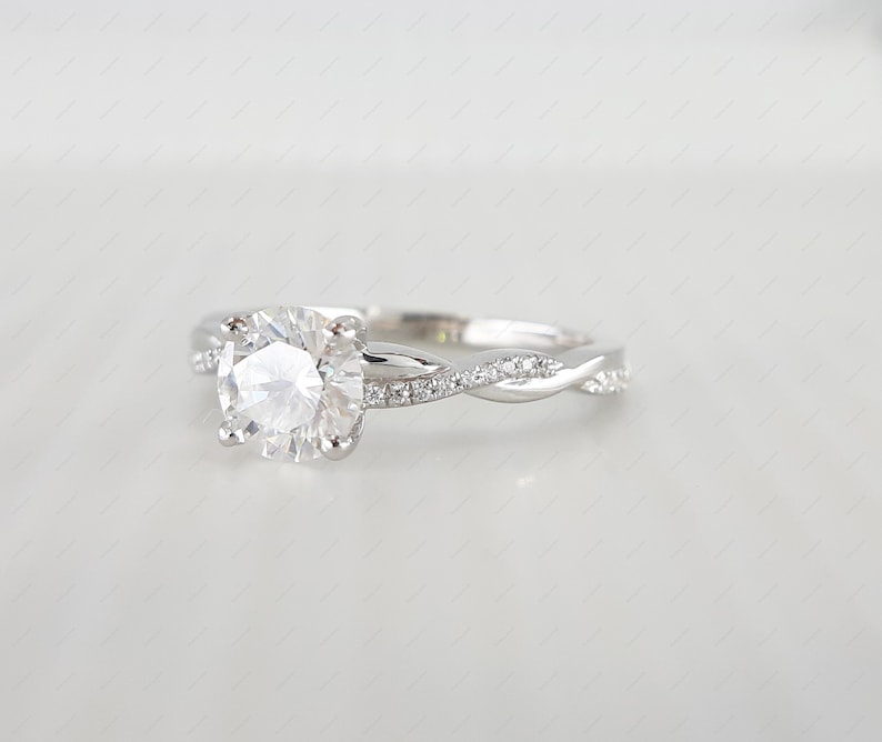 1 Tcw Round Cut Moissanite Engagement Ring Promise Women Ring Twisted Nature Inspired Wedding Ring Gift for her propose ring