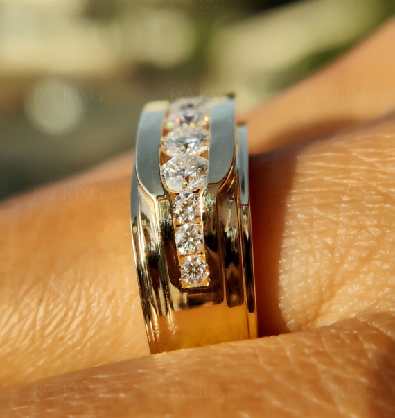 Luster jewellery 1.2ct 10/18k fede nuziale per uomo vero oro massiccio 14k, anel