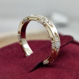 Alianza de boda vintage de moissanita para mujer, anillo de oro macizo de 10/14 quilates, anillo apilable estilo art déco, anillo de aniversario de eternidad, anillo de promesa imagen 9
