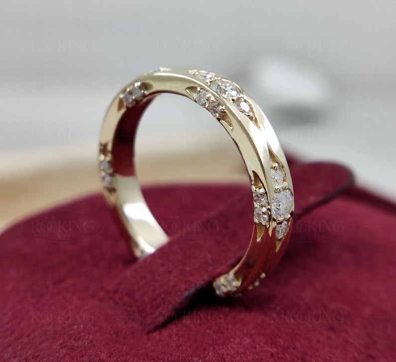 Alianza de boda vintage de moissanita para mujer, anillo de oro macizo de 10/14 quilates, anillo apilable estilo art déco, anillo de aniversario de eternidad, anillo de promesa imagen 9