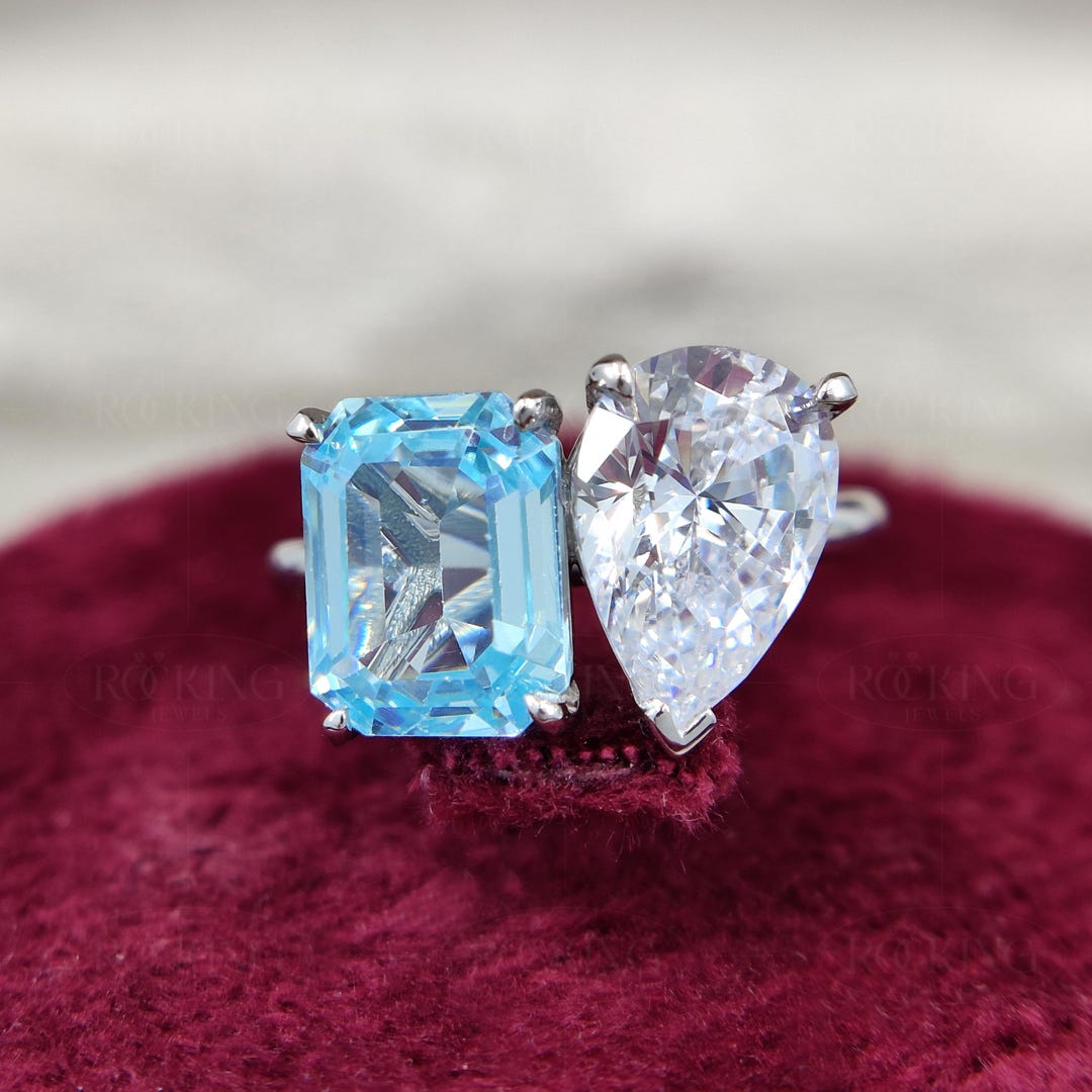 Toi Et Moi Diamond Ring, Aquamarine Engagement Ring Women, Two