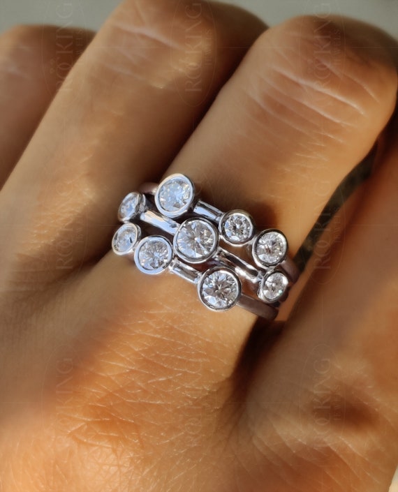 Bubble Moissanite Ring, 925 Silver Multi Row Ring