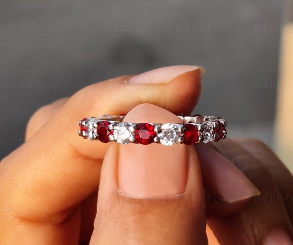Buy Memoria Square Cut Natural Stone Ruby Silver Stackable Ring For Women  Champgane Diamond Jewelry For Wedding Anniversary Birthday Gift at Amazon.in