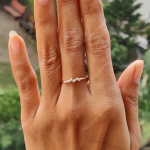 Cluster Moissanite Ring, 14K Solid Rose Gold Cluster Engagement ring, Stackable Rings For Women, Delicate Ring, Dainty Minimalist Ring image 5